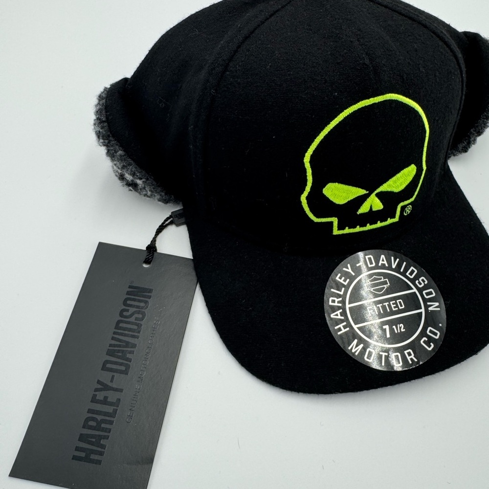 Harley-Davidson Black Hat with Neon Green Skull